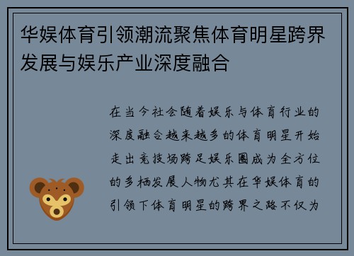华娱体育引领潮流聚焦体育明星跨界发展与娱乐产业深度融合